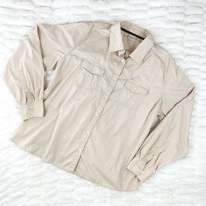L.L. Bean beige tan polka dot button down shirt • Size XL
